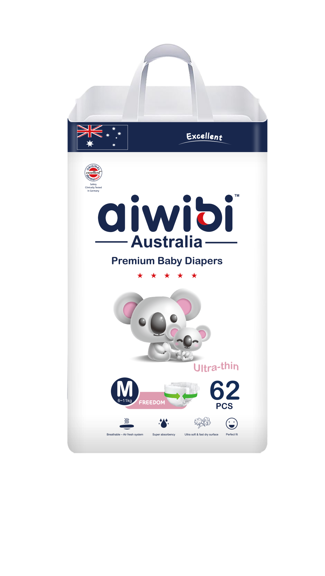 AIWIBI Մանկական Տակդիրներ Պրեմիում AWB-07 M Չափս 6-11կգ  (62 հատանոց)